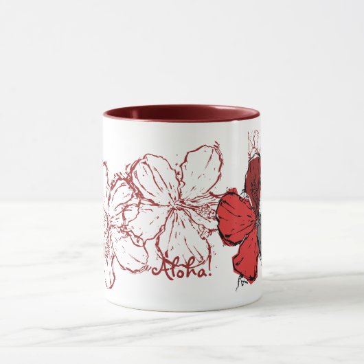 "Doodle Hibiscus" Mok in het rood (Midden)