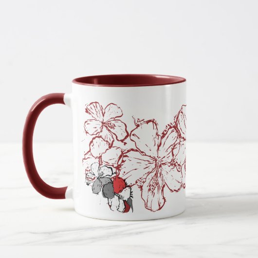 "Doodle Hibiscus" Mok in het rood (Links)