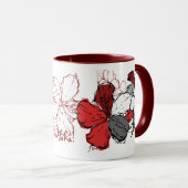 "Doodle Hibiscus" Mok in het rood (Voorkant rechts)