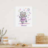 Doodle Hippo Nursery Schattige Doodle Animal Poster (Keuken)