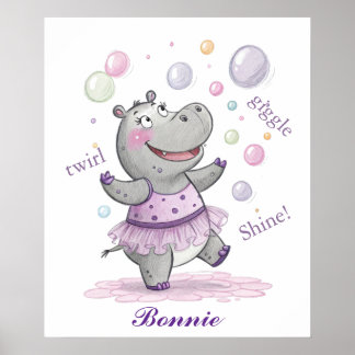 Doodle Hippo Nursery Schattige Doodle Animal Poster