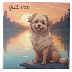 Doodle-hond bij het meer tegeltje