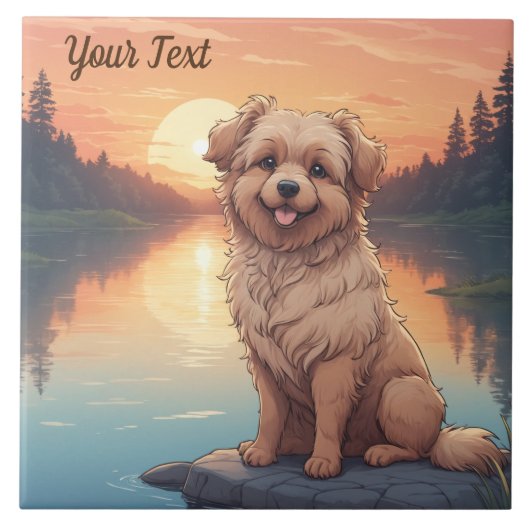 Doodle-hond bij het meer tegeltje (Voorkant)