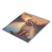 Doodle-hond bij het meer tegeltje (Zijkant)