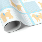 Doodle Hond Geel Blauw Baby shower Schattige Fun Cadeaupapier (Rol Hoek)