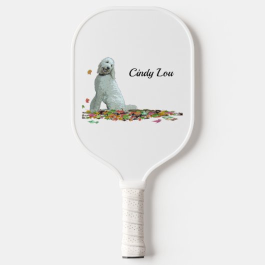 Doodle hond in bladeren pickleball peddel paddle (Voorkant)