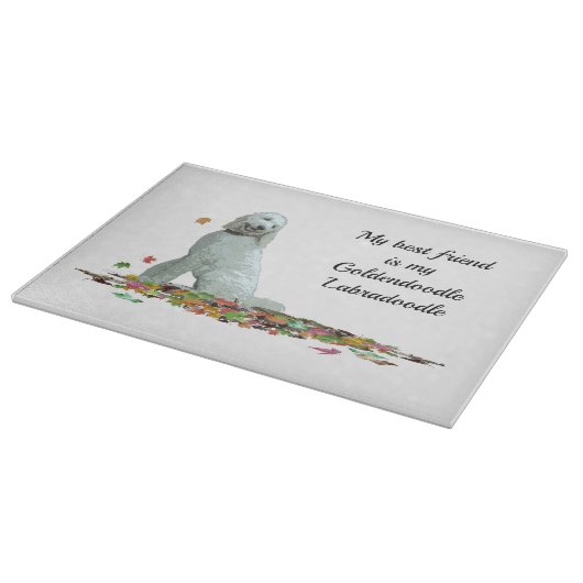 Doodle hond in bladeren snijplank (Hoek)