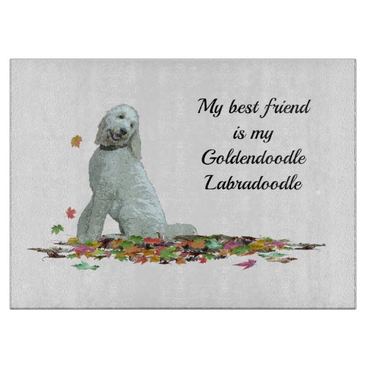 Doodle hond in bladeren snijplank (Voorkant)