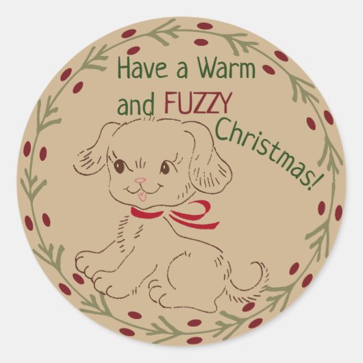 Doodle Hond Warm en Fuzzy Kerstmis Ronde Sticker (Voorkant)