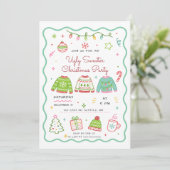 Doodle Horrelijke Trui Kerstfeest Kaart (Staand voorkant)