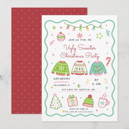 Doodle Horrelijke Trui Kerstfeest Kaart (Voorkant / Achterkant)