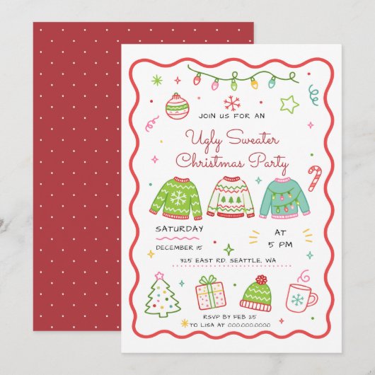 Doodle Horrelijke Trui Kerstfeest Kaart (Voorkant / Achterkant)
