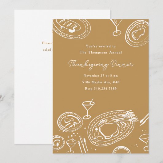 Doodle Illustrated Thanksgiving Dinner Holiday Kaart (Voorkant / Achterkant)