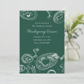 Doodle Illustrated Thanksgiving Dinner Holiday Kaart (Staand voorkant)