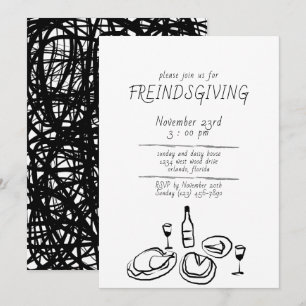 Doodle-illustratie Friendsgiving-uitnodiging Kaart