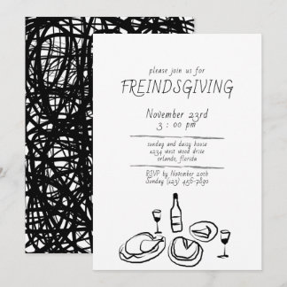 Doodle-illustratie Friendsgiving-uitnodiging Kaart