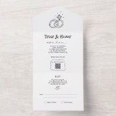 Doodle Illustraties Trouwen in zwart-wit All In One Uitnodiging (Binnen)