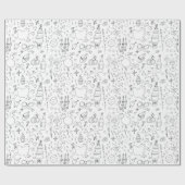 Doodle Illustraties Trouwen in zwart-wit Cadeaupapier (Vlak)