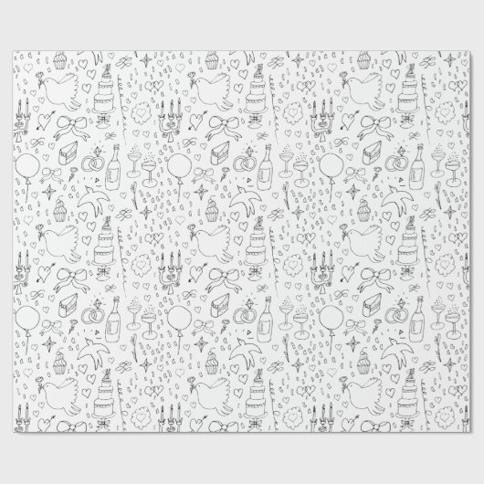 Doodle Illustraties Trouwen in zwart-wit Cadeaupapier (Vlak)