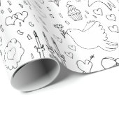 Doodle Illustraties Trouwen in zwart-wit Cadeaupapier (Rol Hoek)