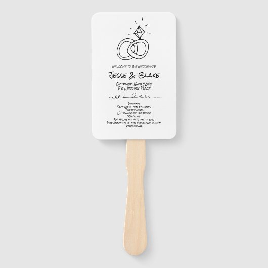 Doodle Illustraties Trouwen in zwart-wit Handwaaier (Voorkant)