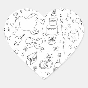 Doodle Illustraties Trouwen in zwart-wit Hart Sticker