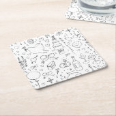 Doodle Illustraties Trouwen in zwart-wit Kartonnen Onderzetters (Schuin)