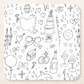 Doodle Illustraties Trouwen in zwart-wit Kartonnen Onderzetters (Voorkant)