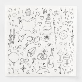 Doodle Illustraties Trouwen in zwart-wit Servet