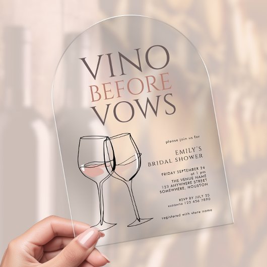 Doodle Illustration Vino Before Vows Bridal Shower Acryl Uitnodigingen