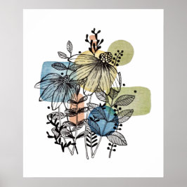 Doodle in inkt en Waterverf Poster