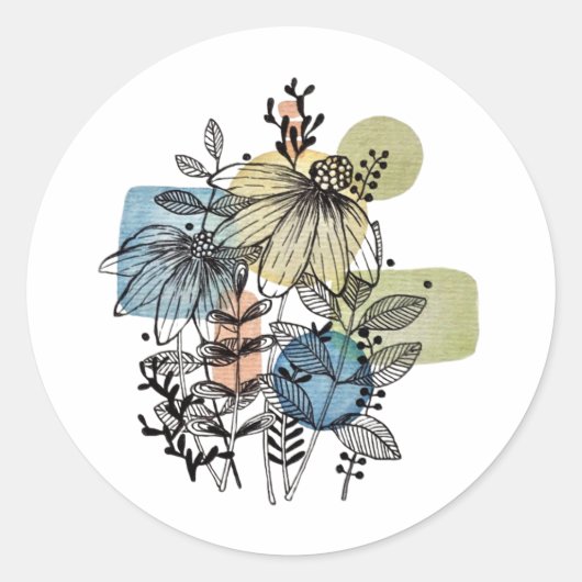 Doodle in inkt en Waterverf Ronde Sticker (Voorkant)
