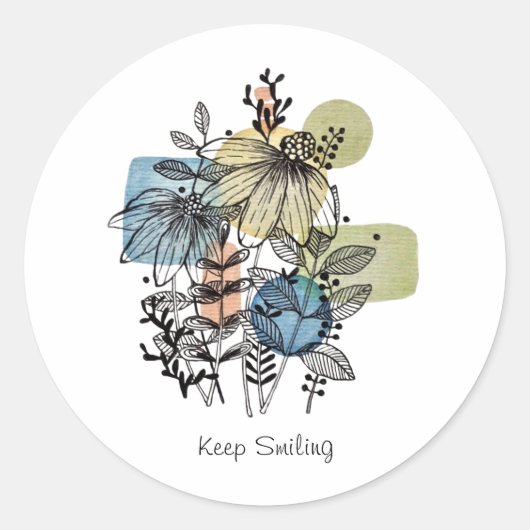 Doodle in inkt en Waterverf Ronde Sticker (Voorkant)