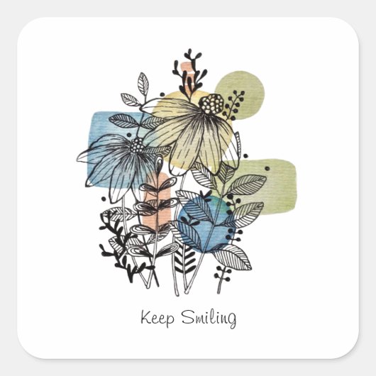 Doodle in inkt en Waterverf Vierkante Sticker (Voorkant)