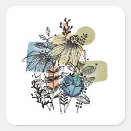 Doodle in inkt en Waterverf Vierkante Sticker