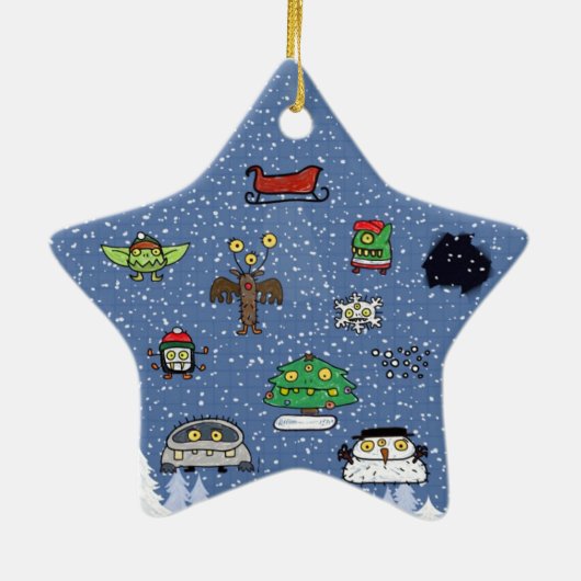 Doodle Jump Kerstster Keramisch Ornament (Achterkant)