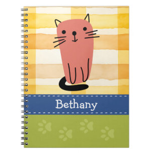 Doodle Kat, Gele Rut, Pootafdrukken, Op Maat Notitieboek