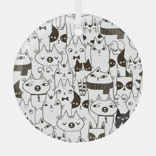 Doodle katten: grappig naadloos patroon. glas ornament (Voorkant)