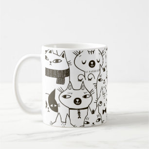 Doodle katten: grappig naadloos patroon. koffiemok