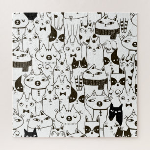 Doodle katten: grappig naadloos patroon. legpuzzel