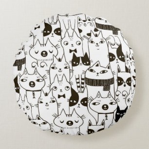 Doodle katten: grappig naadloos patroon. rond kussen
