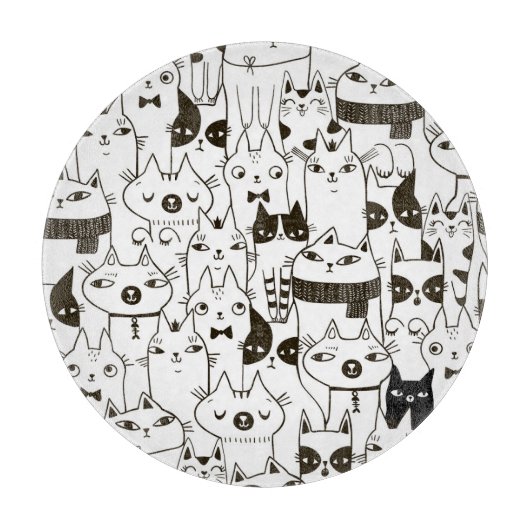 Doodle katten: grappig naadloos patroon. snijplank (Voorkant)