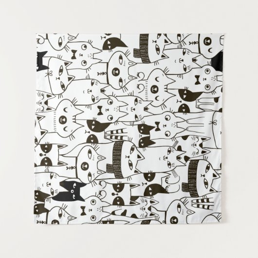 Doodle katten: grappig naadloos patroon. wandkleed (Voorkant (horizontaal))