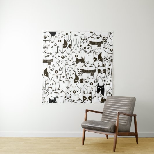 Doodle katten: grappig naadloos patroon. wandkleed (In situ)