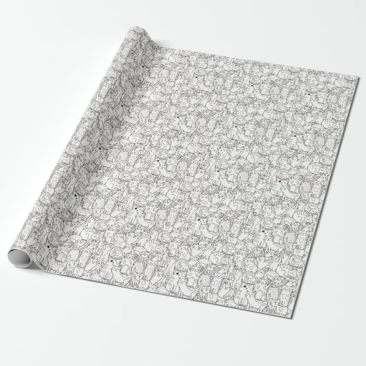 Doodle katten: zwart en wit. cadeaupapier (Uitgerold)