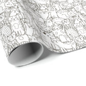 Doodle katten: zwart en wit. cadeaupapier (Rol Hoek)