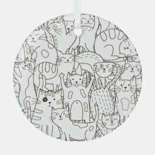 Doodle katten: zwart en wit. glas ornament