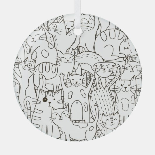 Doodle katten: zwart en wit. glas ornament (Voorkant)