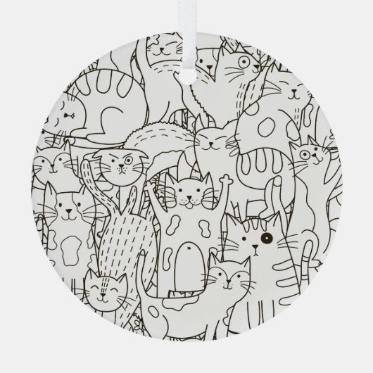 Doodle katten: zwart en wit. glas ornament (Achterkant)