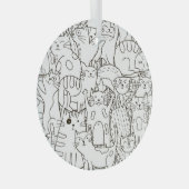 Doodle katten: zwart en wit. glas ornament (Voorkant Rechts)